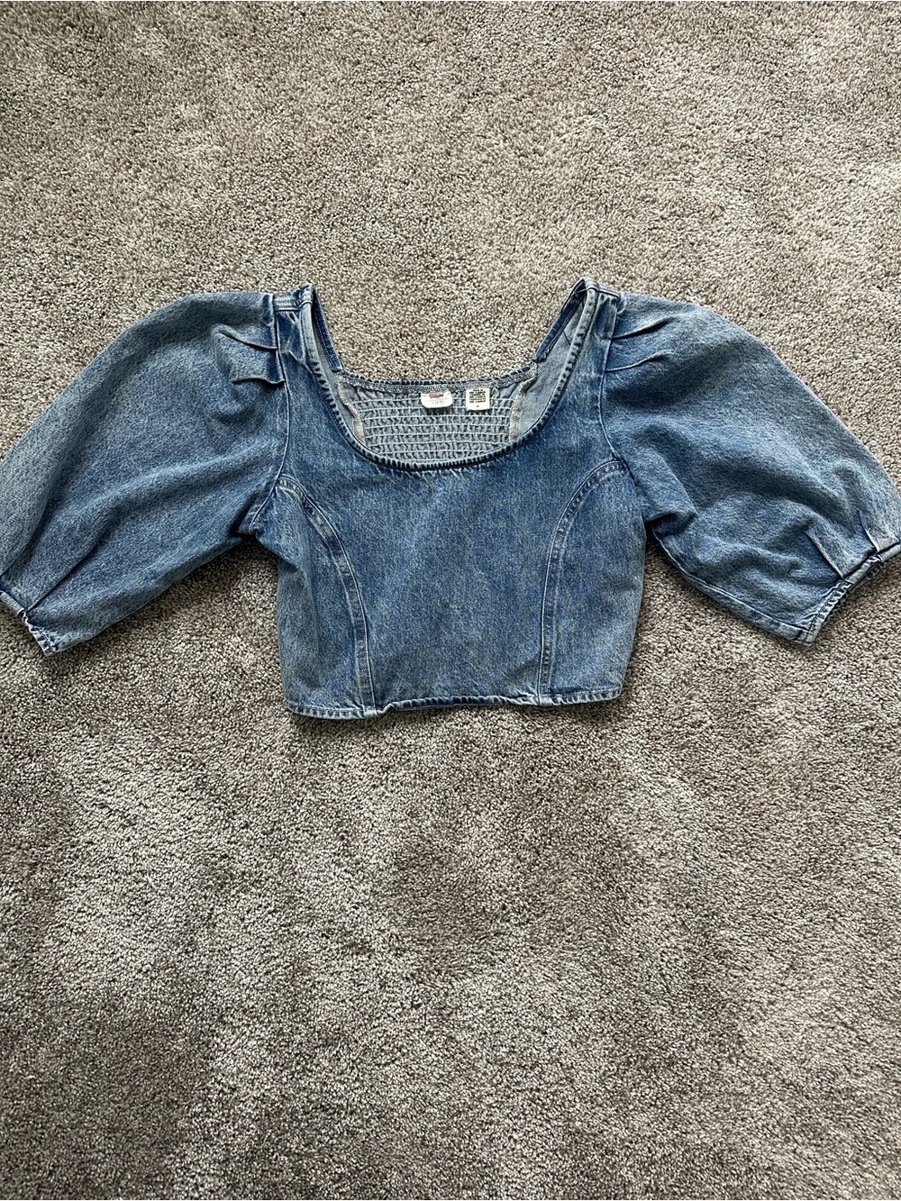 Levi's Denim Cropped Puff-Sleeve Top